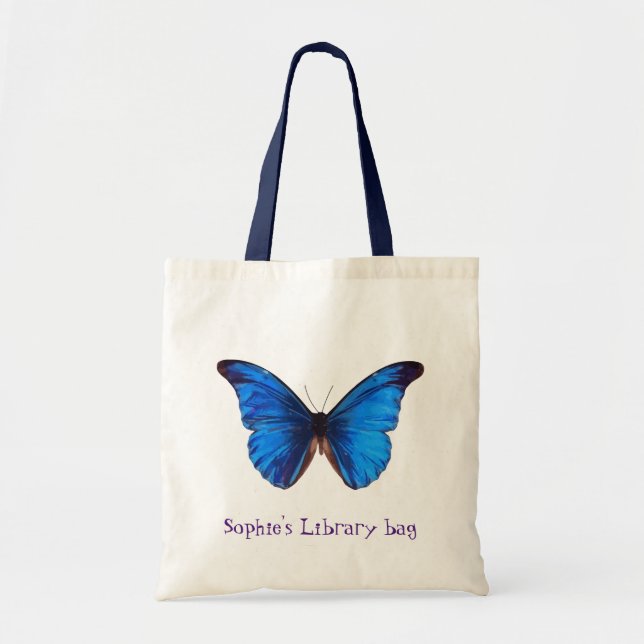 Bolsa Tote Saco da biblioteca com a borboleta azul conhecida (Frente)