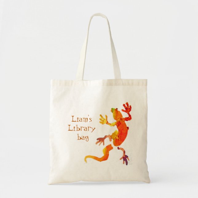 Bolsa Tote Saco da biblioteca com o lagarto bonito conhecido (Frente)