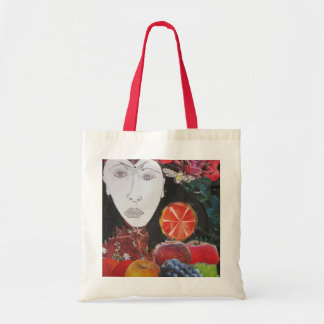 Bolsa Tote Saco da fruta, laranja, maçã, uvas, cara