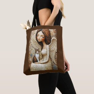 Bolsa Tote Saco de Arte da Donzela do Inverno Gato de Natal C