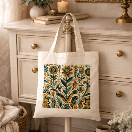 Bolsa Tote Saco de Arte Folclórica Mexicana com Tons de Joias