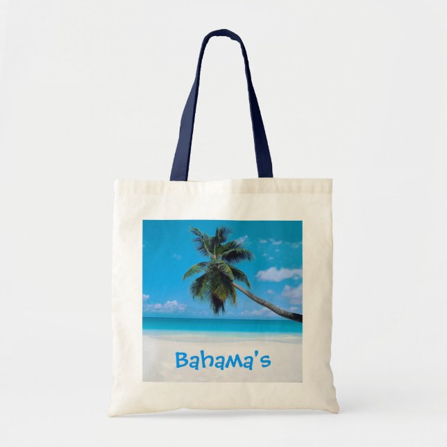 Bolsa Tote Saco de Bahamas - praia, areia branca e palma (Frente)