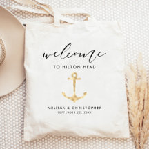 Saco de Bem-vindas de Casamento Náutico Dourado