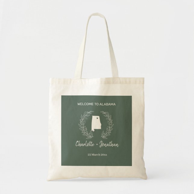 Bolsa Tote Saco de Bem-Vindo para Casamento no Destino Alabam (Frente)