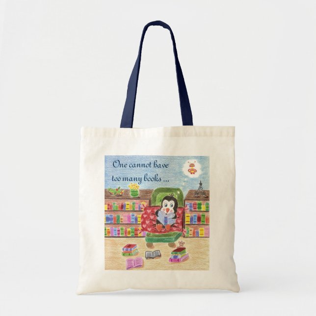 Bolsa Tote Saco de biblioteca de crianças de pinguins de leit (Frente)