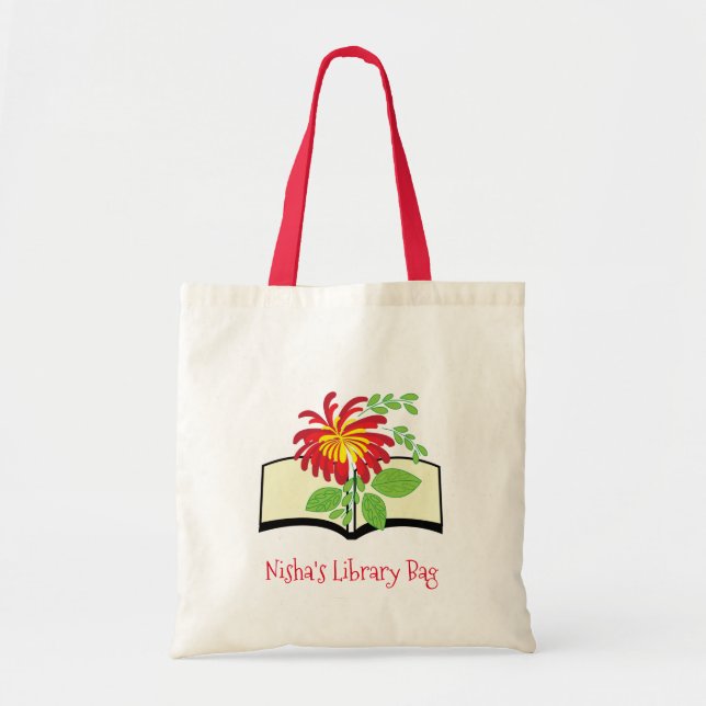Bolsa Tote Saco de biblioteca de livros florais fofinhos (Frente)