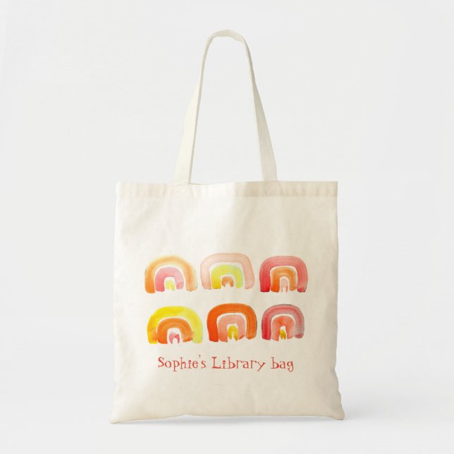 Bolsa Tote Saco de biblioteca giro arco-íris laranja (Frente)