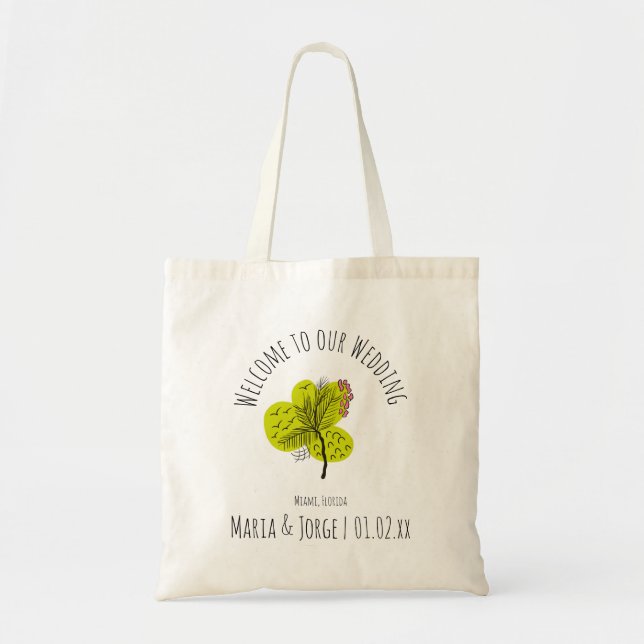 Bolsa Tote Saco de Boas-vindas Casamento Arte de Palmeira (Frente)