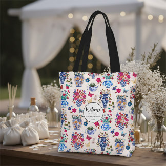 Bolsa Tote Saco de Boas-vindas de Casamento Floral Chinoiseri