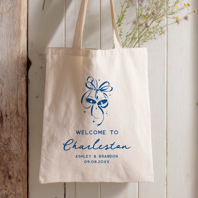 Bolsa Tote Saco de Boas-Vindas de Casamento Hotel Sininhos Az (Criador carregado)