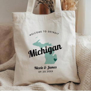 Bolsa Tote Saco de Boas-Vindas de Casamento Mapa de Michigan 