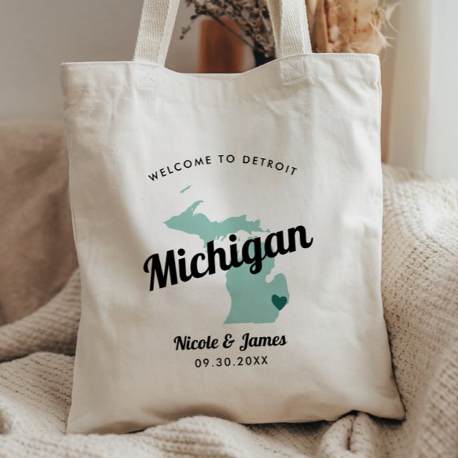 Bolsa Tote Saco de Boas-Vindas de Casamento Mapa de Michigan  (Criador carregado)