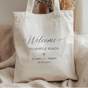 Bolsa Tote Saco de Boas-Vindas de Coração Rosa Casamento,