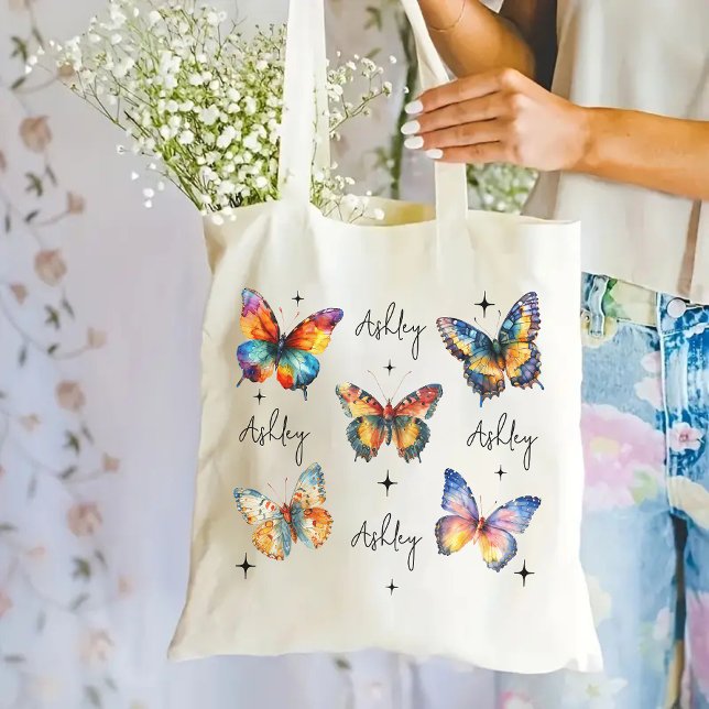 Bolsa Tote Saco de Borboleta Personalizada para Bridesmaid, M (teacher gift bag, bridesmaid tote, bachelorette party bag, bridesmaid proposal gift, college student)