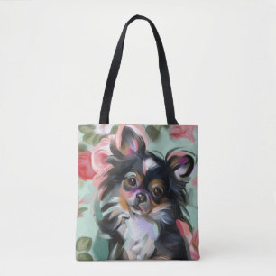 Bolsa Tote Saco de brinquedo com arte Chihuahua  floral