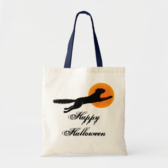 Bolsa Tote Saco de Brinquedo Preto Feliz Halloween (Frente)
