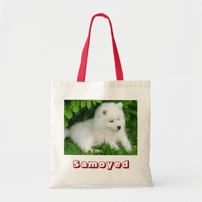 Bolsa Tote Saco de Canvas de Cachorro Branca Samoado (Frente)