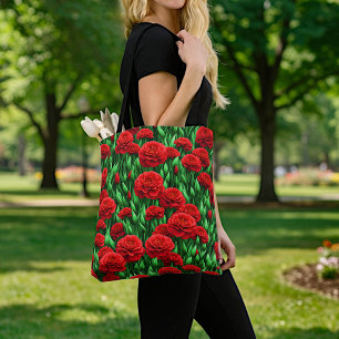 Bolsa Tote Saco de Carnacoes Vermelhas