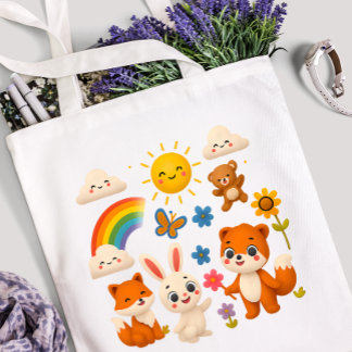 Bolsa Tote Saco de Compras Amigos Animais Arco-Íris Ensolarad