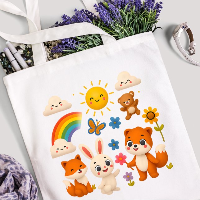 Bolsa Tote Saco de Compras Amigos Animais Arco-Íris Ensolarad (Criador carregado)