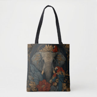 Bolsa Tote Saco de Compras Botânico Elefante & Papagaio Vinta
