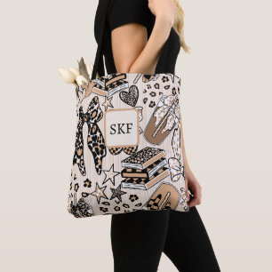 Bolsa Tote Saco de Compras Chic Leopardo Amante do Café Tom T