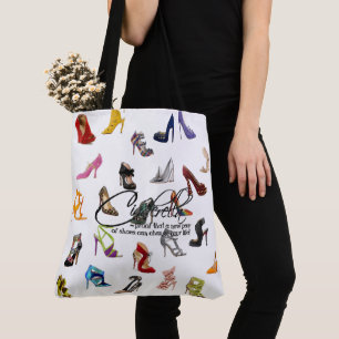 Bolsa Tote Saco de Compras Citação da Cinderela Sapatos Salto