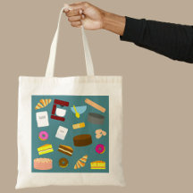 Saco de Compras Colorido de Produtos de Padaria e