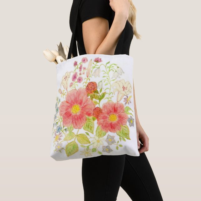 Bolsa Tote Saco de Compras com Buquê de Flores (Close Up)