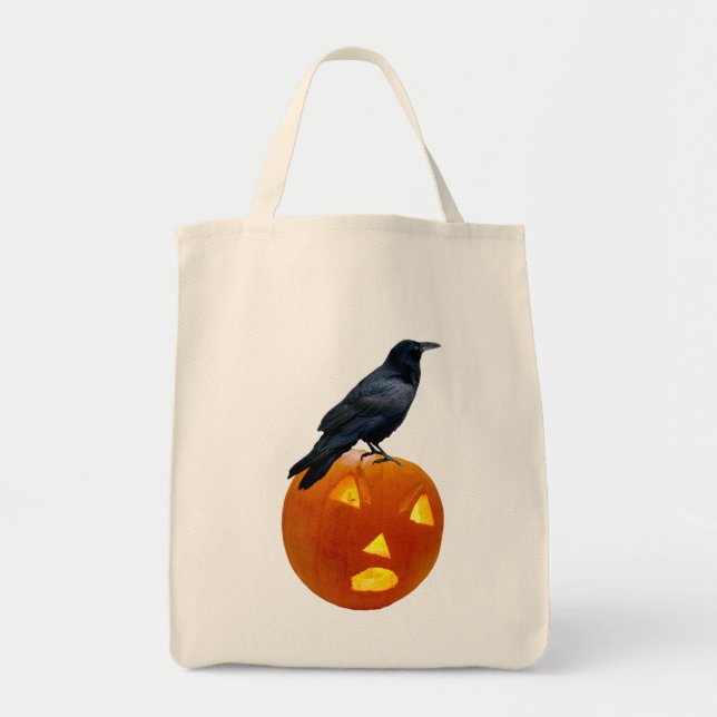 Bolsa Tote Saco de compras com corvo em Jack-o-Lantern (Frente)