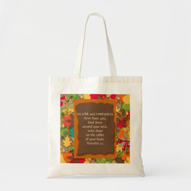 Bolsa Tote Saco de compras com folhas de outono - Versículo d (Frente)