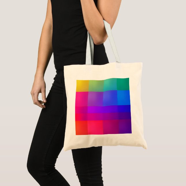 Bolsa Tote Saco de Compras com Grade de Cores Vibrantes (Frente (produto))