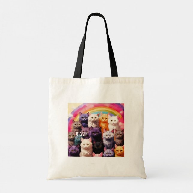 Bolsa Tote Saco de Compras com Ilustração de Gato (Verso)