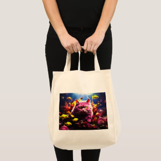 Bolsa Tote Saco de Compras com Ilustração de Gato