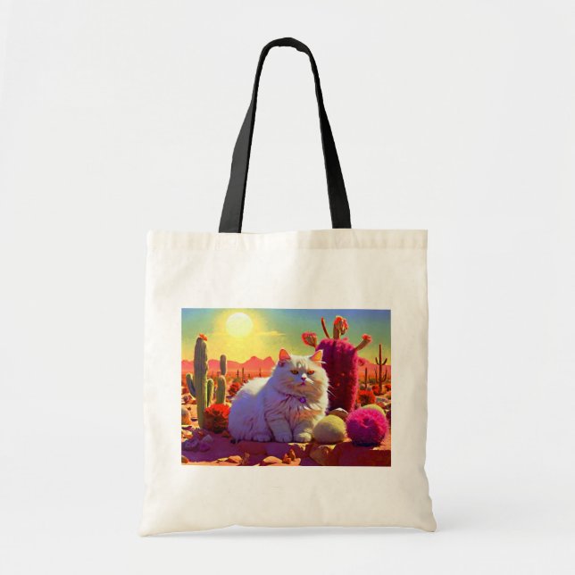 Bolsa Tote Saco de Compras com Ilustração de Gato (Frente)