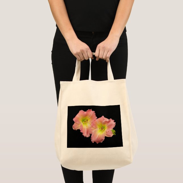 Bolsa Tote Saco de Compras com Lírios Rosa Gêmeos (Frente (produto))