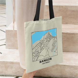 Bolsa Tote Saco de compras com mapa da cidade de Bangor, Gwyn