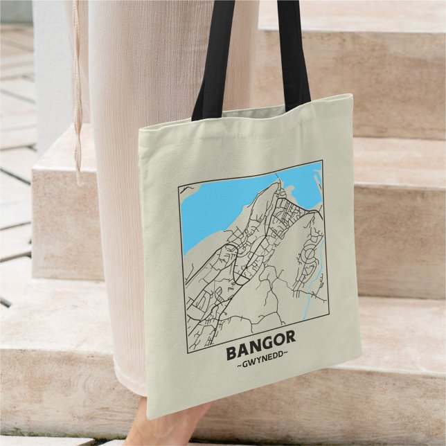 Bolsa Tote Saco de compras com mapa da cidade de Bangor, Gwyn (Criador carregado)