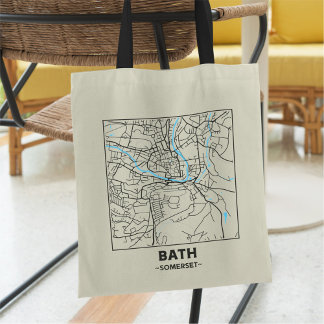 Bolsa Tote Saco de compras com mapa da cidade de Bath, Somers