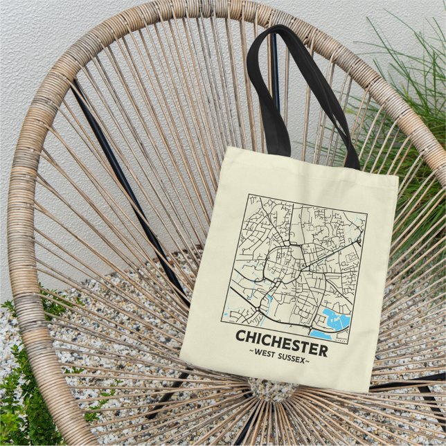 Bolsa Tote Saco de compras com mapa da cidade de Chichester,  (Criador carregado)