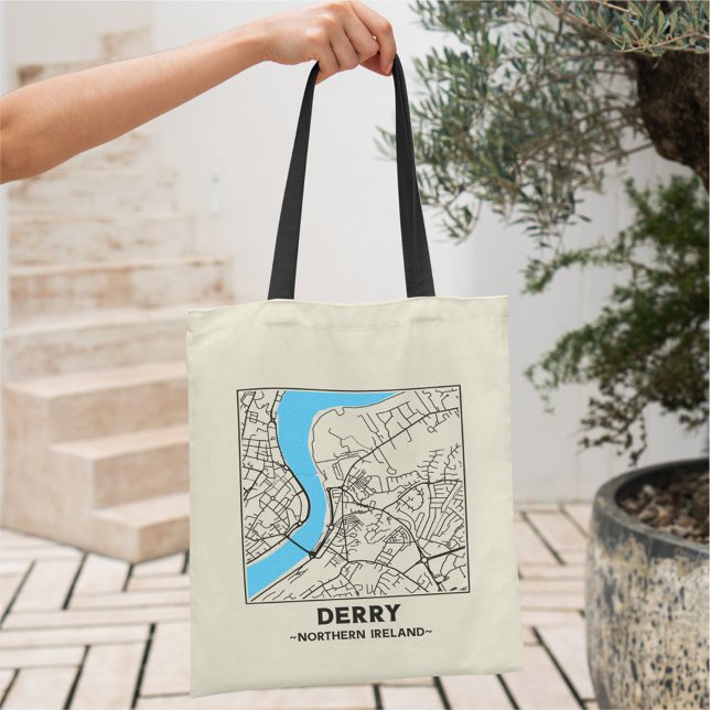 Bolsa Tote Saco de compras com mapa da cidade de Derry, Irlan (Criador carregado)