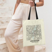 Saco de Compras com Mapa da Cidade de Leicester, L