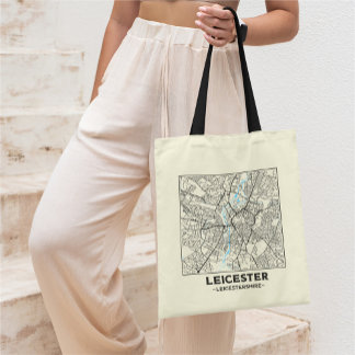 Bolsa Tote Saco de Compras com Mapa da Cidade de Leicester, L