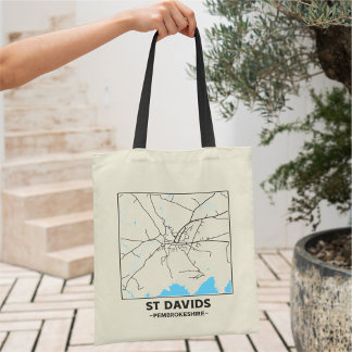 Bolsa Tote Saco de compras com mapa da cidade de St Davids, P