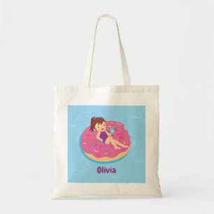 Bolsa Tote Saco de compras com menina em boia de donut com co