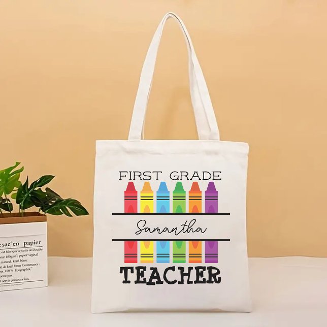 Bolsa Tote Saco de Compras com Nome Personalizado de Presente (first grade tote bag, second grade tote bag, teacher tote bag, custom name tote, personalized tote)