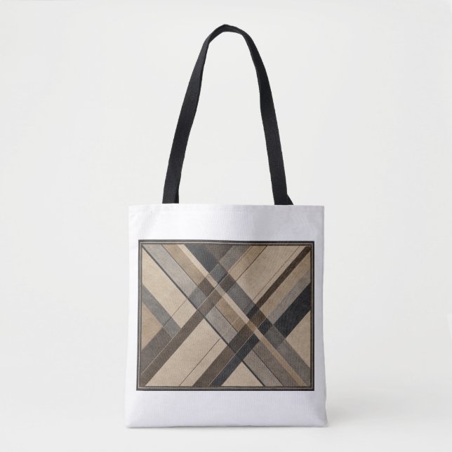 Bolsa Tote Saco de Compras com Padrão Xadrez Abstrato Neutro (Frente)