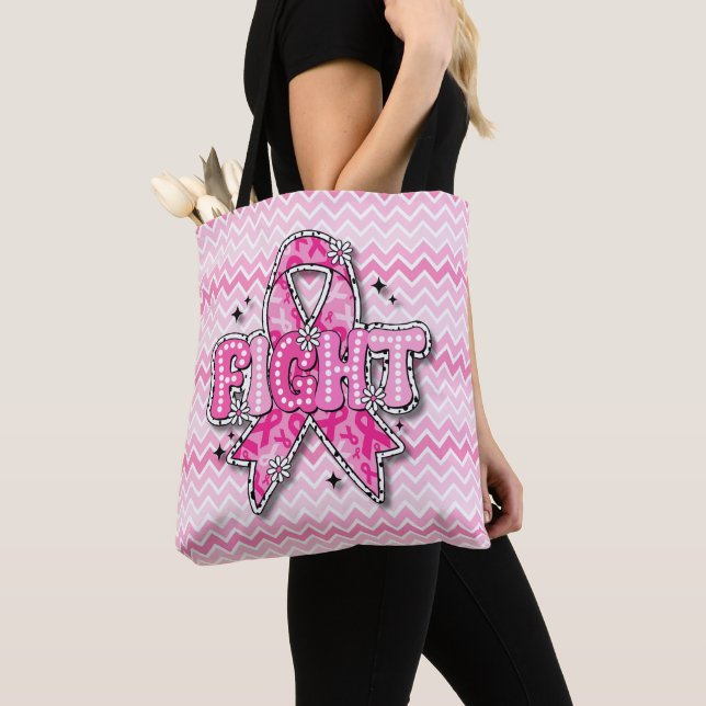 Bolsa Tote Saco de Compras Conscientização do Câncer de Mama  (Close Up)