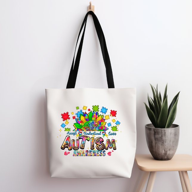 Bolsa Tote Saco de Compras da Flor de Conscientização do Auti (Criador carregado)