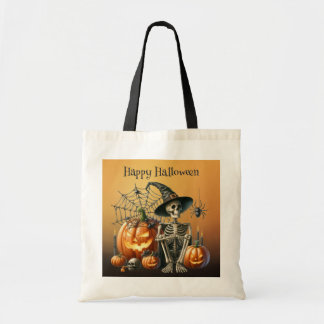 Bolsa Tote Saco de Compras de Abóbora Esqueleto de Halloween